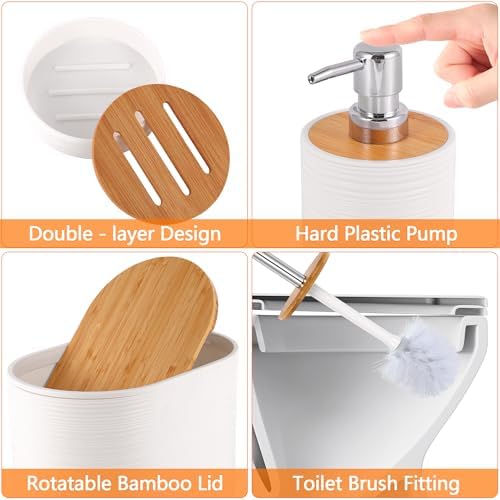 10 PCS White Bathroom Accessories Set with Trash Can Bathroom Accessory