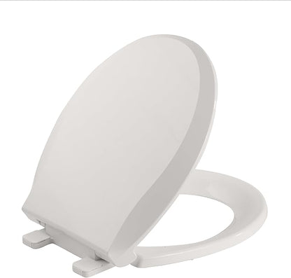 17" Round Quiet Close Toilet Seat, Biscuit Color Polypropylene with Never-Loosen Durable Design, Easy Installation and Maintenance