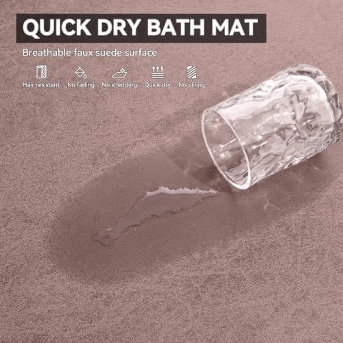 MontVoo -Bath Mat Rug-Rubber Backing Non Slip Quick Dry Absorbent Thin Bathroom Rugs Fit Under Door-Faux Suede Surface Bathroom Floor Mats-Shower Rug for in Front of Bathtub Shower Dusty Rose 17"x59"