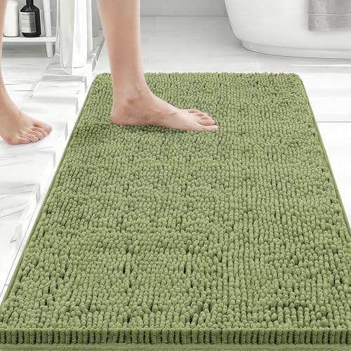 Bcoimo Bath Rug Mat,Sage Chenille High Absorbent Bathroom Mat for Floor Tub