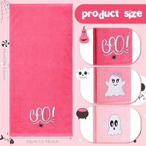 FuWeave 3 Pcs Pink Halloween Ghost Boo Hand Towels for Bathroom