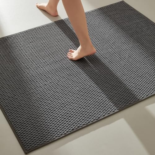 TYUU Large Bathroom Rugs Non Slip Washable Bath Rugs Super Absorbent Bathroom Rug Thin Quick Dry Low Pile Bath Mats, Dark Grey 36"x48"