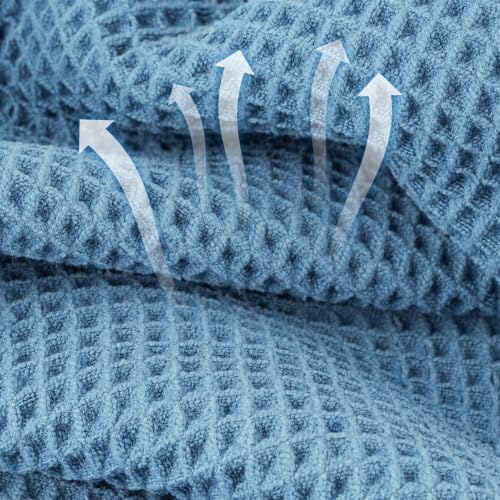 Microfiber Waffle Bath Towels, 4 Pieces, Soft, Absorbent, Fast Drying, Lint Free 430 GSM (27''x55''/68.58 cm x139.7 cm) (Gray+Blue)