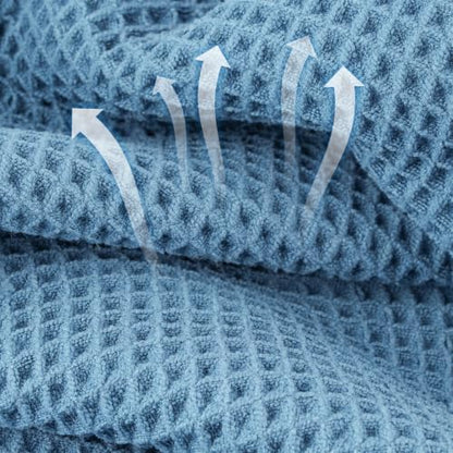 Microfiber Waffle Bath Towels, 4 Pieces, Soft, Absorbent, Fast Drying, Lint Free 430 GSM (27''x55''/68.58 cm x139.7 cm) (Beige+Blue)
