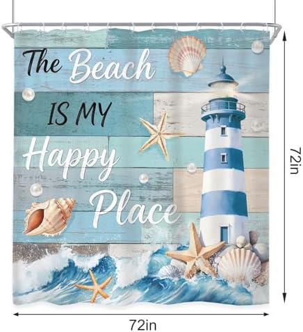 Nautical Ocean Fish Sea Wooden 4Pcs Bathroom Shower Curtain Set with Rugs