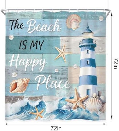 Nautical Ocean Fish Sea Wooden 4Pcs Bathroom Shower Curtain Set with Rugs