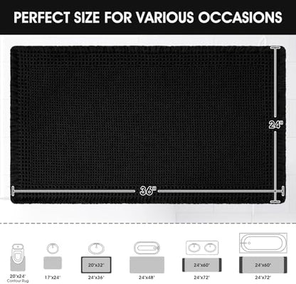 Upgraded Waffle Bath Mat, 36"x24" Black-Bordered, Super Absorbent Non-Slip Quick Dry Bathroom Rugs with Tassels, Machine Washable Ultra Soft Boho Bath Rugs for Floor, Toilet Mats Boho Farmhouse Decor