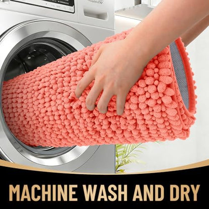 OLANLY Thick Chenille Bathroom Rugs 30x20, Soft Absorbent Bath Mat, Coral