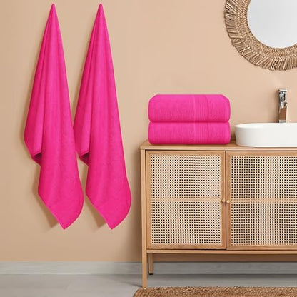 Belizzi Home 4 Pack Bath Towel Set 27x54, 100% Ring Spun Cotton, Ultra Soft Highly Absorbent Machine Washable Hotel Spa Quality Bath Towels for Bathroom, 4 Bath Towels - Hot Pink