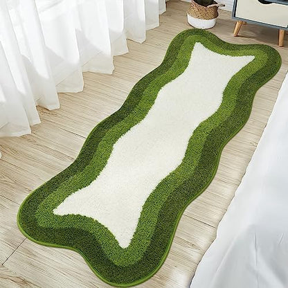 HAOCOO Bathroom Rugs Runner 18x47 inch, Non Slip Soft Green Rug Irregular Shape Bathroom Mats, Washable Absorbent Long Bathroom Rugs for Bedroom Aesthetic Bathtub Sink Shower