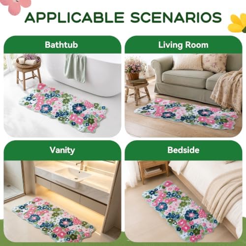 TRUEDAYS Wildflower Floral Runner Bathroom Rug - Cute Tufted Non Slip Soft Flower Shaped Bath Mat, Washable Farmhouse & Cottagecore Bathroom Decor - Aesthetic Rug for Vanity, Tub, Entryway
