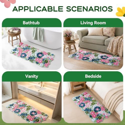 TRUEDAYS Wildflower Floral Runner Bathroom Rug - Cute Tufted Non Slip Soft Flower Shaped Bath Mat, Washable Farmhouse & Cottagecore Bathroom Decor - Aesthetic Rug for Vanity, Tub, Entryway