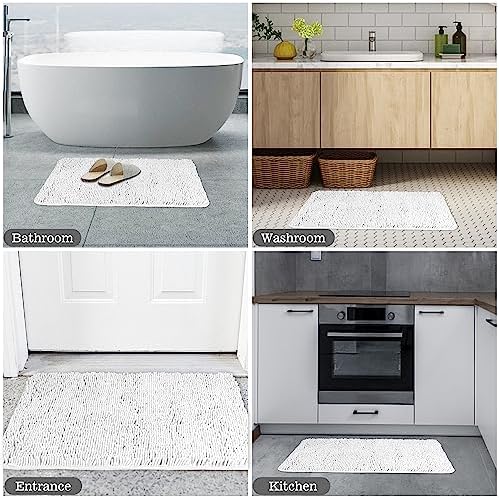 Yeaban Chenille White Bathroom Rug 24"x36", Non-Slip Rubber Backing