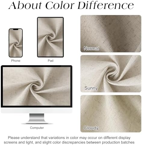 Naturoom Linen Shower Curtain 54x78 Inch for Bathroom Light Tan 1 Panel