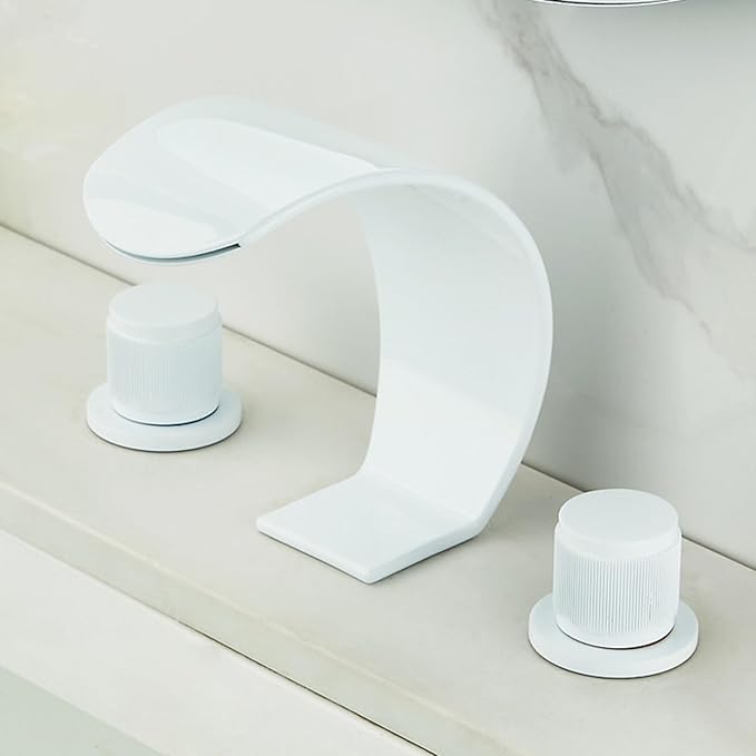 Bathroom Basin Mixer Faucet 3 Hole Waterfall 3 Hole Basin Faucets Brass-White