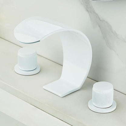 Bathroom Basin Mixer Faucet 3 Hole Waterfall 3 Hole Basin Faucets Brass-White