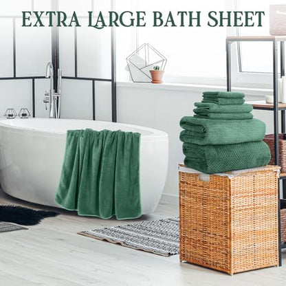 Peryiter 6 Pcs Bath Towel Set, Oversized Bath Sheet for Adults, Dark Green
