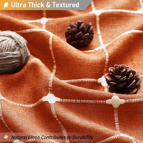 BTTN 60x72 Boho Farmhouse Linen Heavy Duty Shower Curtain Set, Burnt Orange