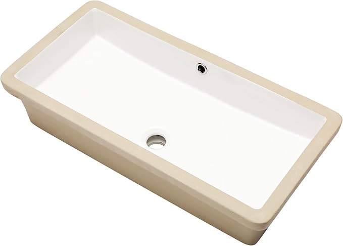 Undermount Bathroom Sink Rectangle 28x14 Inch White Rectangular Porcelain Ceramic Vessel Sink with Overflow Under Counter Lavatory Vanity