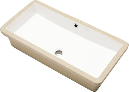 Undermount Bathroom Sink Rectangle 28x14 Inch White Rectangular Porcelain Ceramic Vessel Sink with Overflow Under Counter Lavatory Vanity