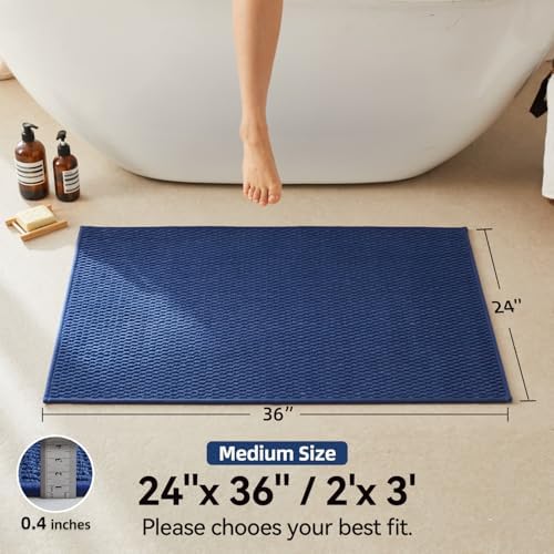 Triohero Bathroom Rugs Non Slip Washable, Super Absorbent Thin Bath Mat Quick Dry Low Pile Bathroom Rug, Navy Blue 24"x36"