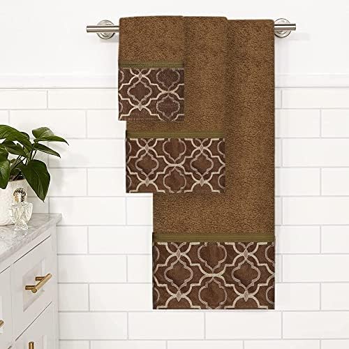 Zahari Home Spindle Modern Bathroom Towel Set - 3 Piece Bath, Hand, and Wash Towels - Classic Luxury Contemporary Decor - Beautiful Gold Unique Design Bath Ensemble
