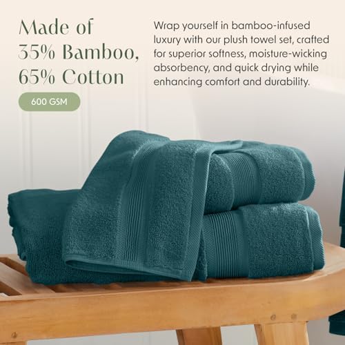 Springtree Home Luxury Bamboo Rayon Plush Bath Towel Set | 4-Pack | Teal