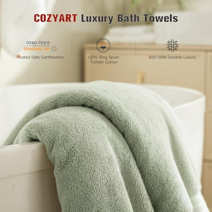 COZYART Luxury Bath Towels 4 PCS, 27x54 650 GSM Turkish Cotton, Sage Green