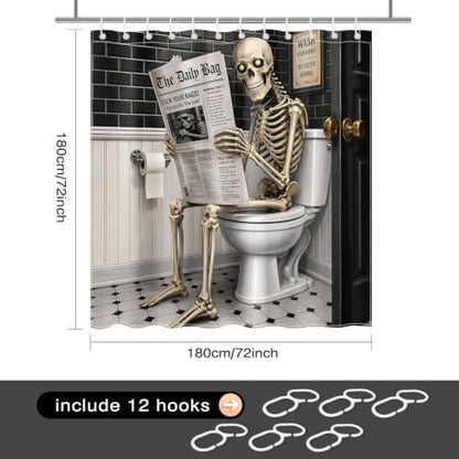 Funny Skeleton Shower Curtain Skull Halloween Bathroom Decor Shower Curtain