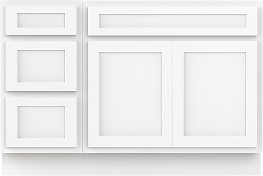 Vanity Art 51 inch Bathroom Vanity with Double Shutter Door, Wood Bathroom Vanity Cabinet with Soft Closing Shaker Drawer, Sturdy Floor Mounted Storage Cabinet Organizer for Bathroom, VA4051-3-W