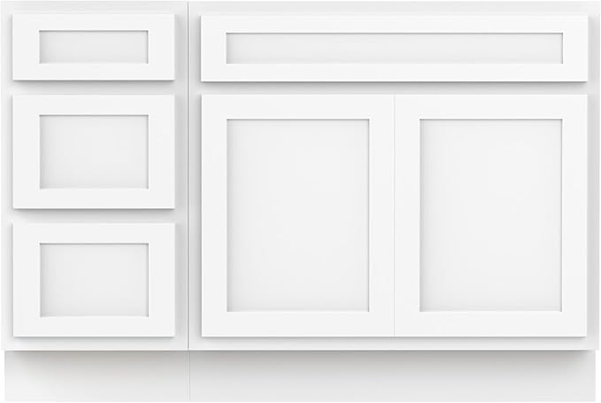 Vanity Art 54 inch Bathroom Vanity Base Only, Single Bathroom Vanity Cabinet with Soft Closing Shaker Drawer, Sturdy Floor Mounted Storage Cabinet Organizer for Bathroom, White, VA4039+VA4015-3