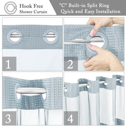 Gibelle No Hook Cloth Fog Blue Shower Curtain with Liner, 72x86