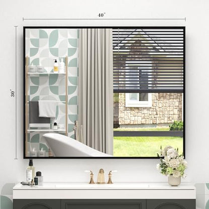 Black Framed Bathroom Mirror for Over Sink 40x30
