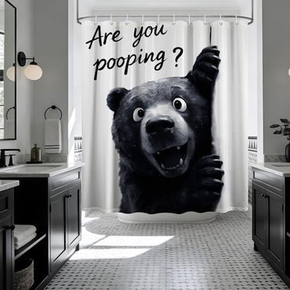 Funny Black Bear Shower Curtain Kids Animal, 60x72 Inchs