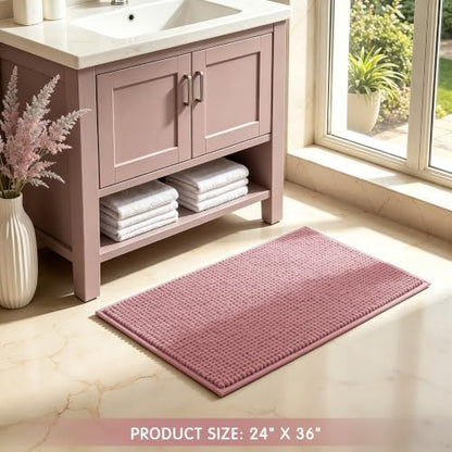 SUBRTEX Bathroom Rugs, 24" x 36" Chenille Bath Rug Soft Short Plush Bath Mat Soft Shower Mat Water Absorbent Shower Mat Quick Dry Machine Washable, Pink