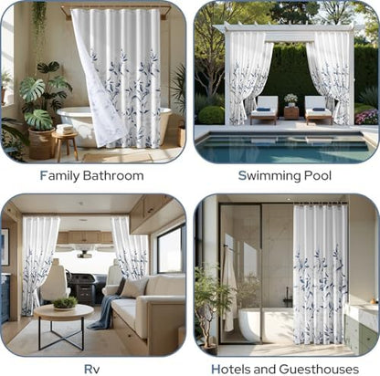 HOMEIDEAS Blue and White Botanical Shower Curtain 72×72 Inches