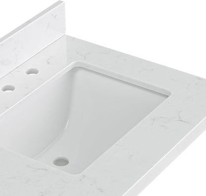 ARIEL Monroe 66-inch Bathroom Vanity with Sink,Solid Wood, 1.5-inch Carrara White Quartz Countertop & Backsplash, Double Oval Porcelain Sink, 9 Dovetail Drawers, Brushed Nickel, Midnight Blue