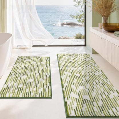 BSICPRO Bathroom Rugs Sets 2 Piece, Modern Bath Mat 20"x47"+20"x32", Sage
