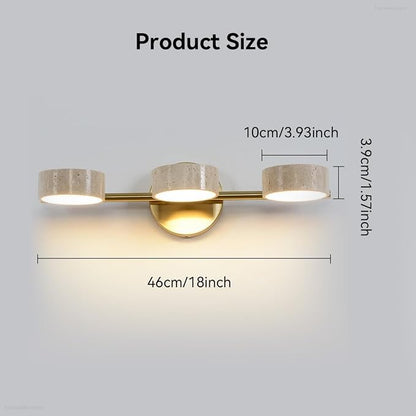 Led Bathroom Lighting Fixtures Over Mirror with 3 Travertine Shades,Vanity Lights Wall Lamp, 180° Rotatable Stone Lampshades Bathroom Lights, Modern Farmhouse Stone Sconces Gold