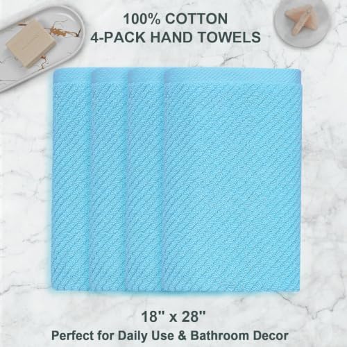 VOOVA & MOVAS Bathroom Hand Towels 4PC, 100% Cotton, 18x28 in, Blue