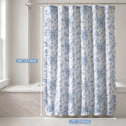 Madison Park Adele Floral Ruffle Shower Curtain Set, Blue, 72x84
