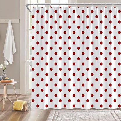 Polka Dot Shower Curtain Red White Retro Spot Vintage Fabric Decorative Bathroom Curtains with Hooks,75" Wx70 H