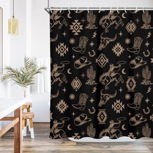 Black Western Cowboy Shower Curtain, 60" W x 72" L