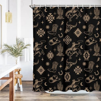 Black Western Cowboy Shower Curtain, 60" W x 72" L
