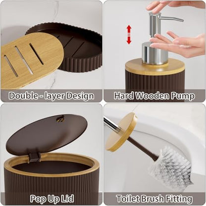 Bathroom Accessories Set 25 PCS, Brown Shower Curtains Set