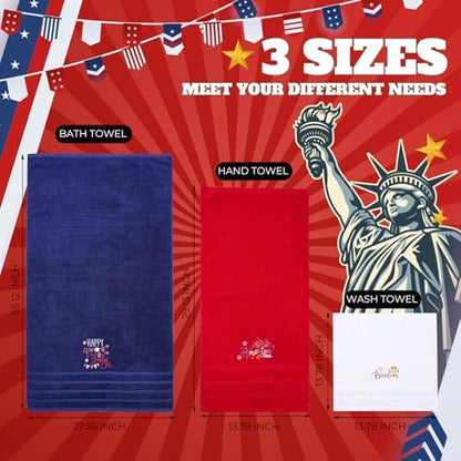 Peryiter 3 Pack 4th of July Decorative Bath Towel Set