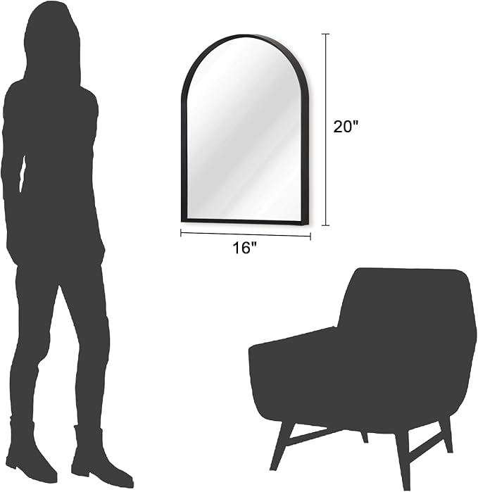 Arch Bathroom Mirror, Wall Mounted Mirror, Black Vanity Wall Mirror Metal Frame Home Decor for Bedroom, Entryway, Living Room 20"x16"