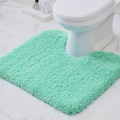 Disolla Toilet Mat 22x24 Mint Green - Non Slip Fluffy U-Shaped Contour Rug, Ultra-Soft Plush Toilet Floor Mat, Absorbent & Machine Washable