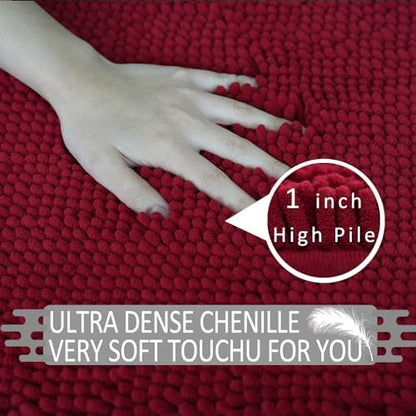 Bathroom Rugs Sets 2 Piece,Super Absorbent Soft,Thick,Machine Washable Chenille Bath Mat,Non Slip Toilet Floor Rug,Bath Mats for Bathroom,16x24 Plus 20x32 Shape,Burgundy