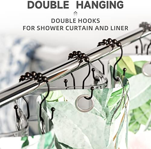 Bathway Shower Curtain Hooks Bronze Shower Curtain Rings Rust Proof Double Hook Shower Curtain Hooks, 12 Pcs Shower Hooks for Shower Curtain, Shower Rings for Curtain Bathroom, Metal Shower Rod Hooks